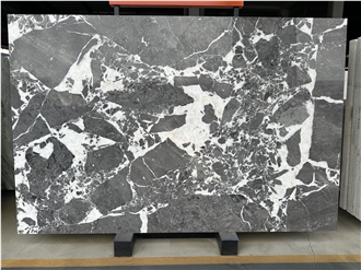 China Aurora Grey Natural Marble Slabs With White Flowers