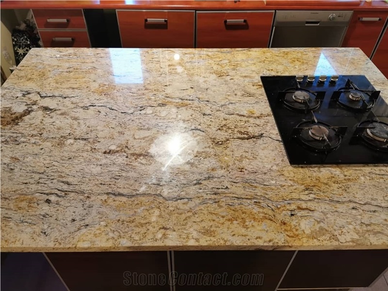 Shivakashi Gold Granite Kitchen Countertop, Thickness: 3 Cm