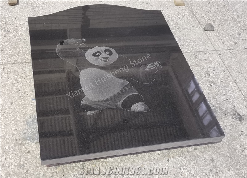 Black Grainte Kung Fu Panda Engraved Headstone