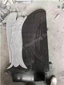 Black Granite Angel Carved Gravestone