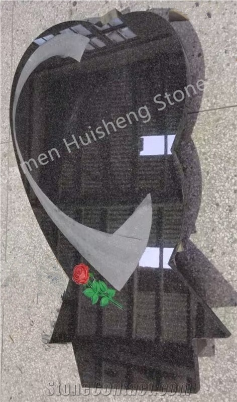 Black Heart Headstone With Rose Engraved