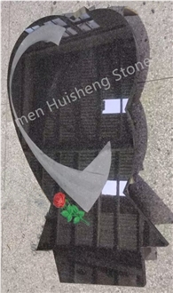 Black Heart Headstone With Rose Engraved
