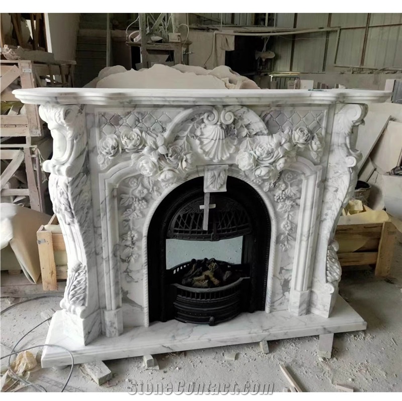 Hand Craft Italian Arabescato Marble Modern Fireplace