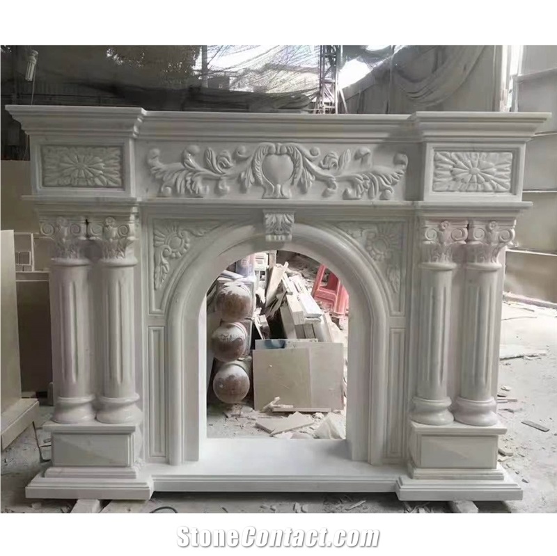 Hand Craft Italian Arabescato Marble Modern Fireplace