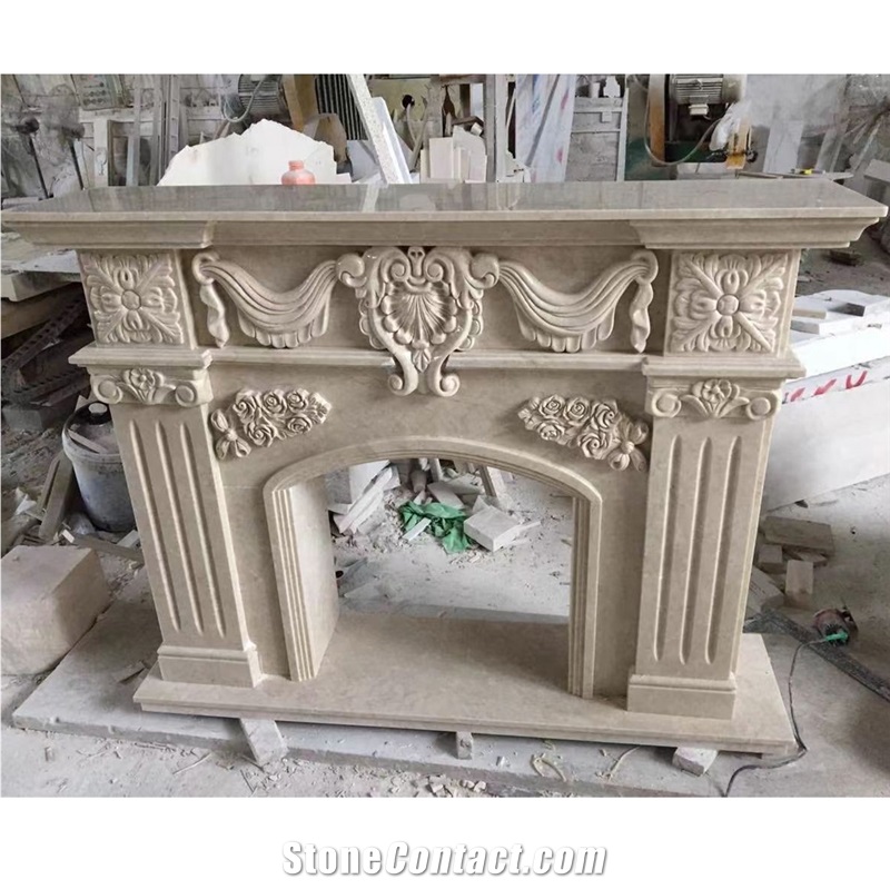 Hand Craft Italian Arabescato Marble Modern Fireplace