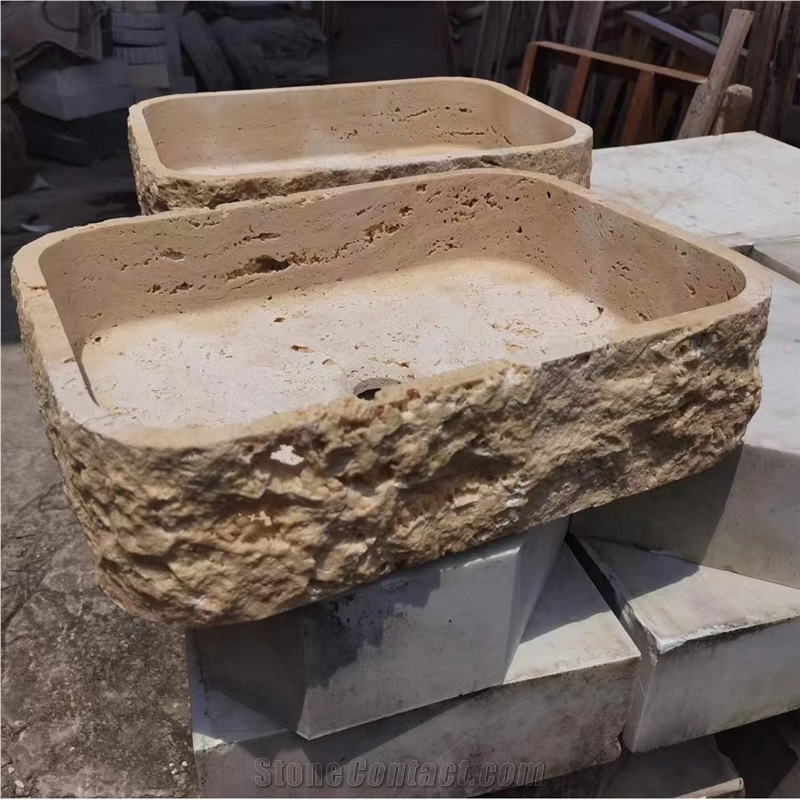 Natural Rough  Beige Travertine Vessel Sink