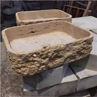 Natural Rough Beige Travertine Vessel Sink