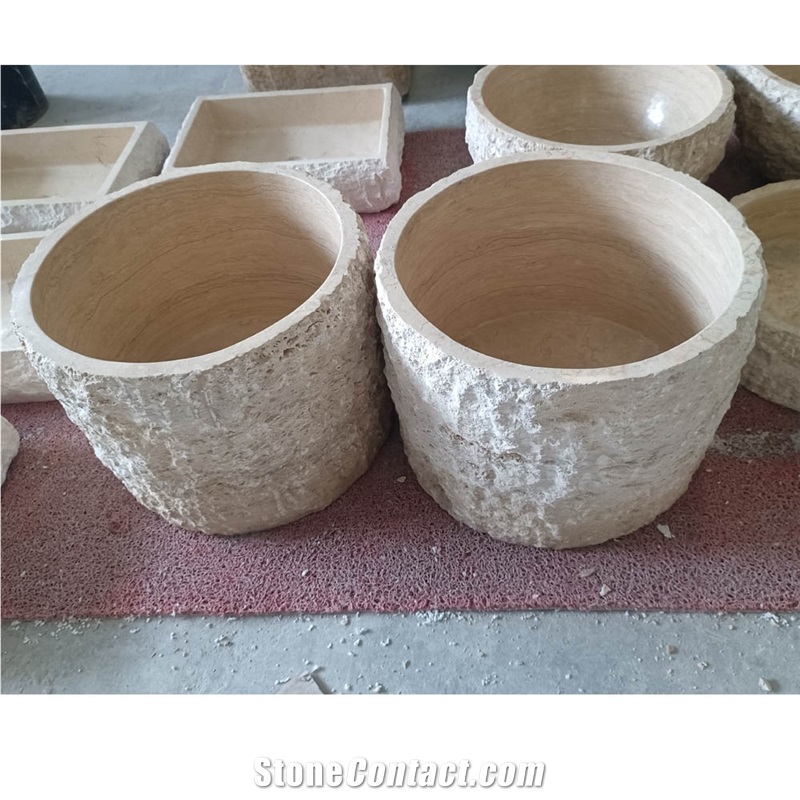 Natural Rough  Beige Travertine Vessel Sink