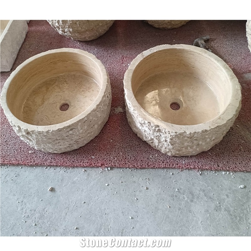 Natural Rough  Beige Travertine Vessel Sink