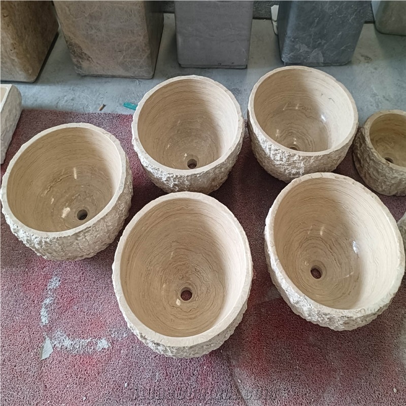 Natural Rough  Beige Travertine Vessel Sink