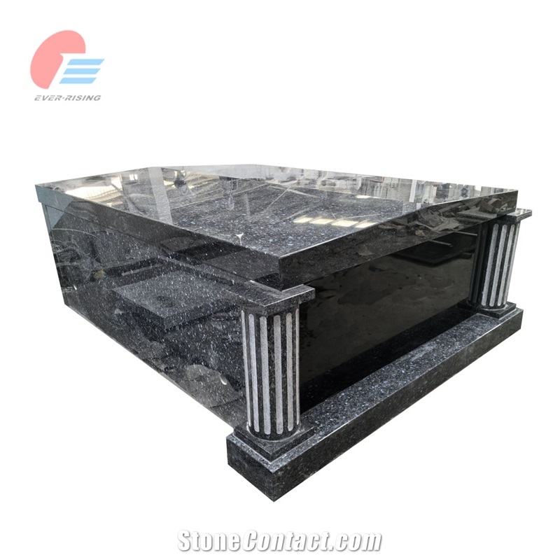 Blue Pearl Granite Two Crypt Double Polished Mausoleum