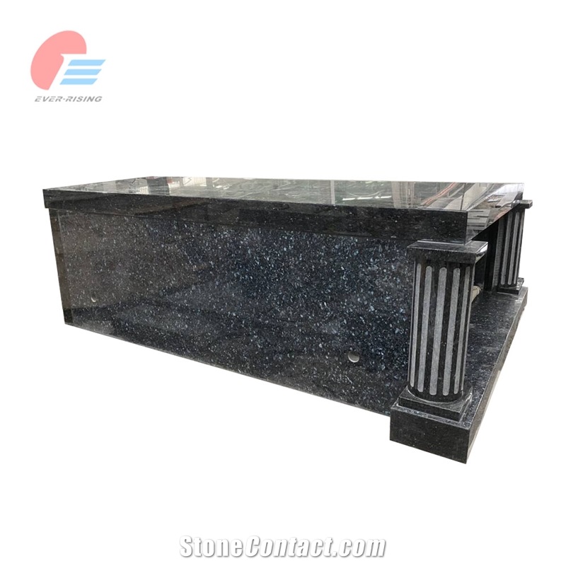 Blue Pearl Granite Two Crypt Double Polished Mausoleum