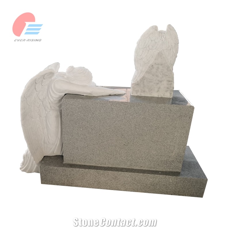 Georgia Grey G633 Granite Tombstone With Marble Angel Statue