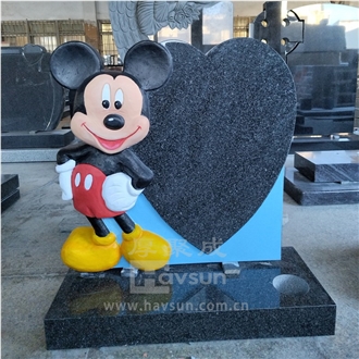 Dark Gary Granite Micky Mouse Heart Granite Monument