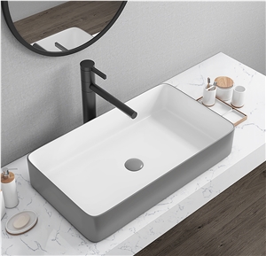 China LSF398 White Artificial Marble Polished Bathroom Sink