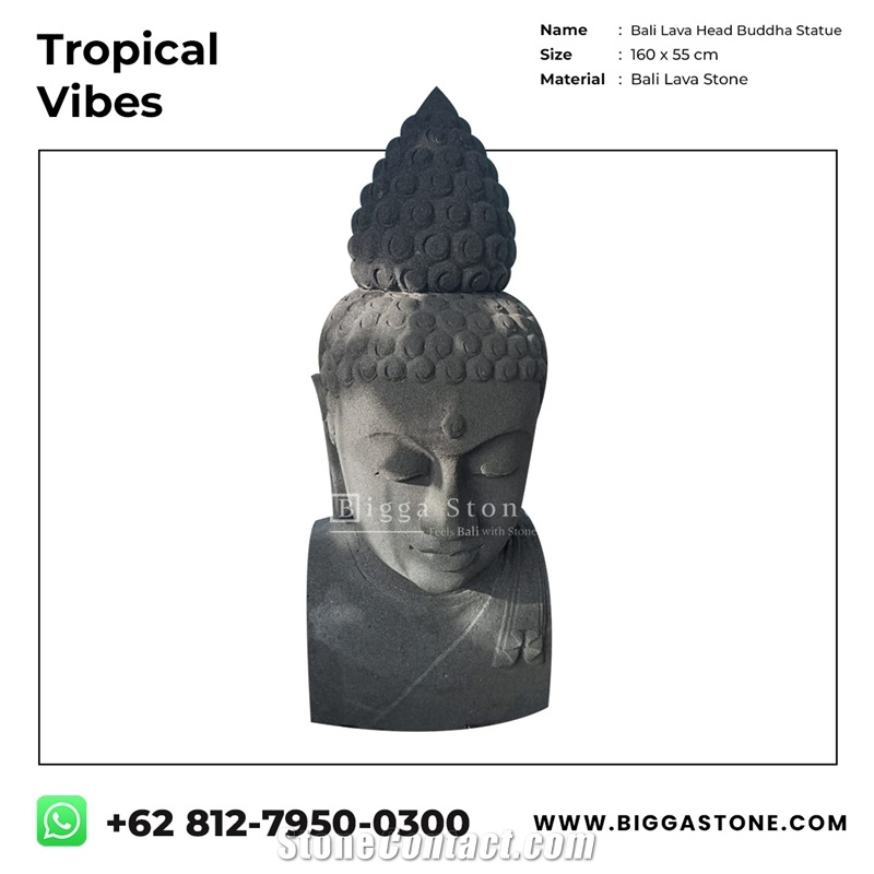 Black Lava Buddha Head Statue