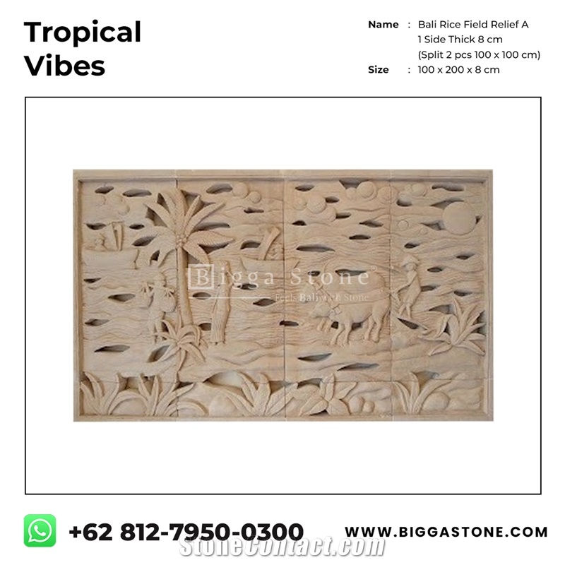 Sandstone Carved Bali Rice Fields Wall Relief