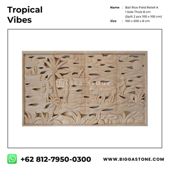 Sandstone Carved Bali Rice Fields Wall Relief