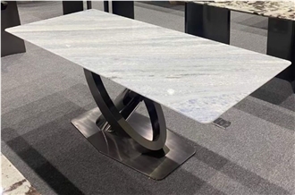 Crystal Blue Marble Dining Table With Metal Base