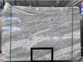 Oriental Wave Marble Slabs Silver Grey Stone Slab Wall Use