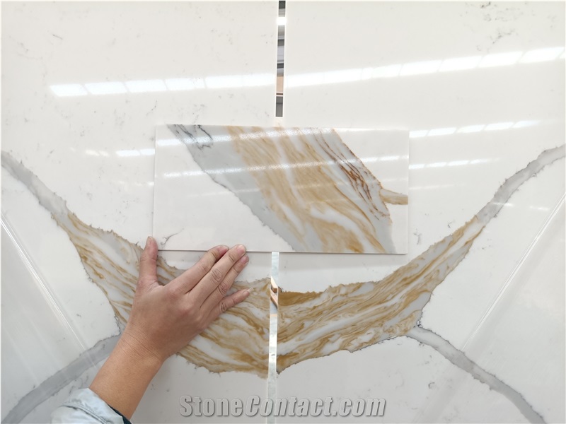 Sink Cutout Custom Calacatta 5072 Quartz Kitchen Countertops from China