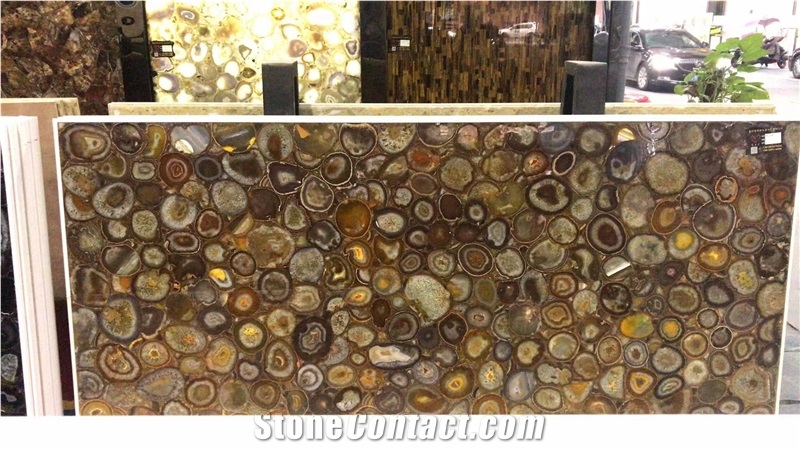 Coffee Brown Semiprecious Stone Backlit Gemstone Slabs
