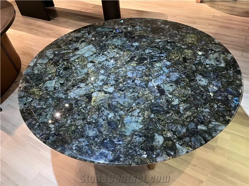 Labradorite Blue Semiprecious Stone Round Table Tops
