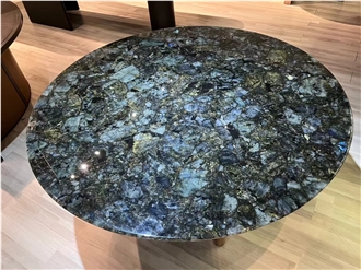 Labradorite Blue Semiprecious Stone Round Table Tops