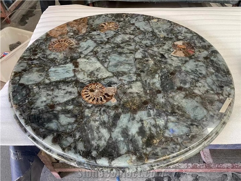 Labradorite Blue Semiprecious Stone Round Table Tops