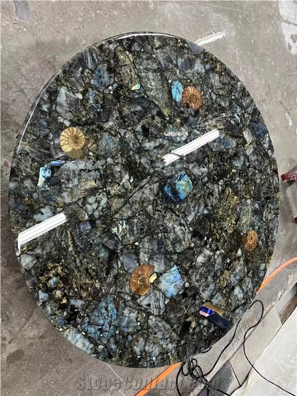 Labradorite Blue Semiprecious Stone Round Table Tops