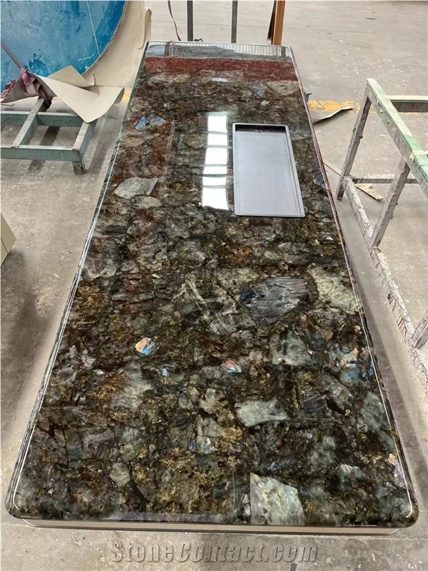 Labradorite Blue Semiprecious Stone Round Table Tops