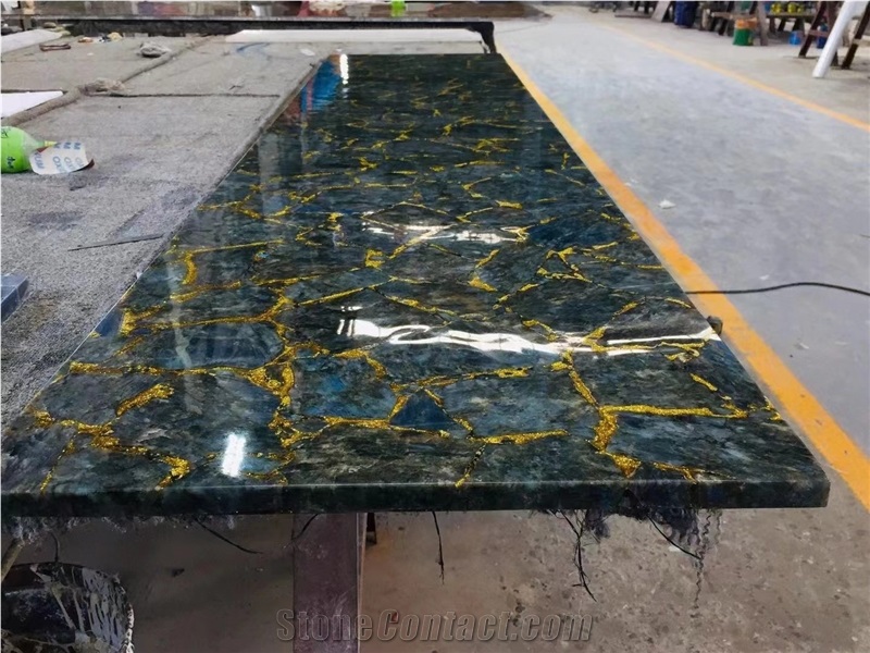 Labradorite Blue Semiprecious Stone Round Table Tops