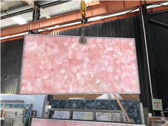 Pink Quartz Backlit Semiprecious Stone Slabs