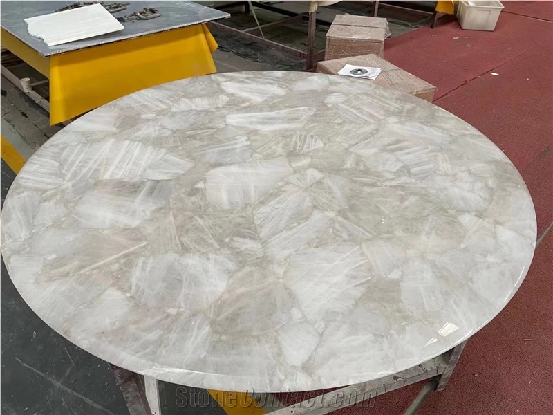 White Quartz Gemstone Solid Surface Table Tops