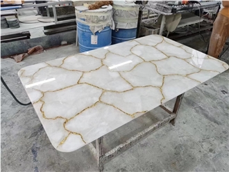White Quartz Solid Surface Semiprecious Gemstone Table Tops