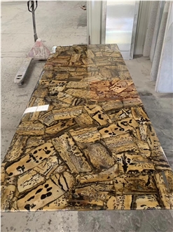 Yellow Fossil Gemstone Table Coffee Table Tops
