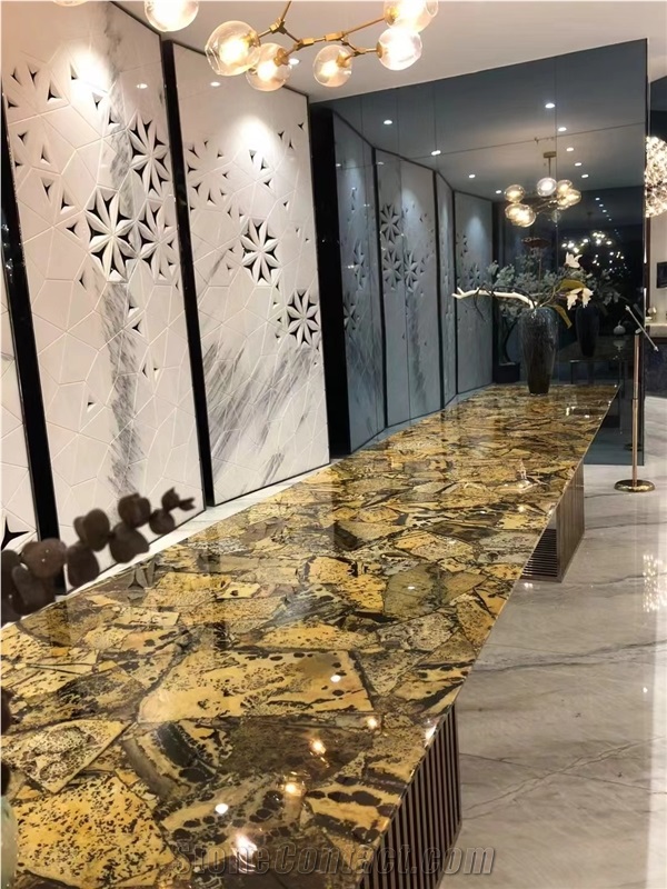 Yellow Fossil Gemstone Table Coffee Table Tops
