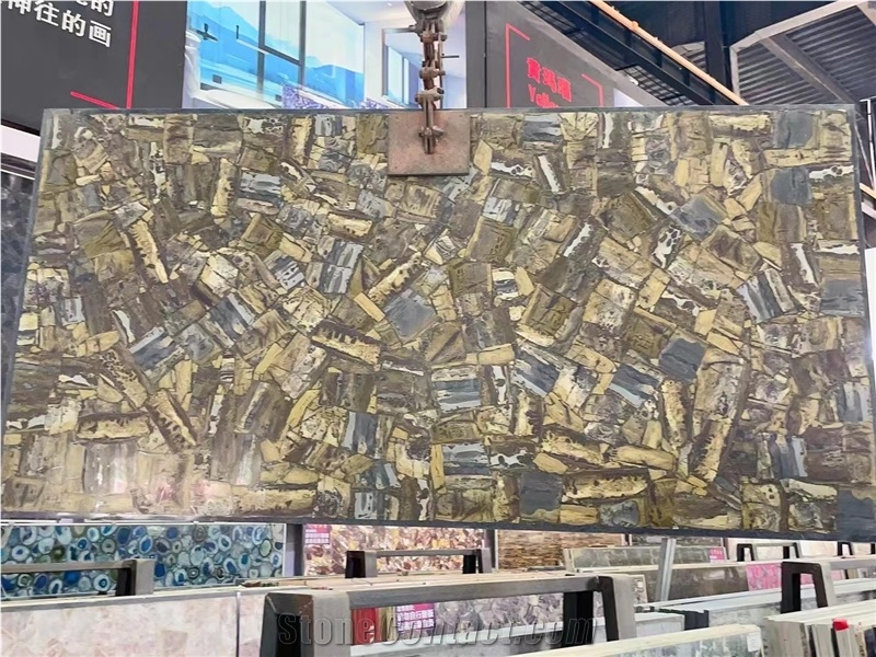 Yellow Fossil Gemstone Table Coffee Table Tops