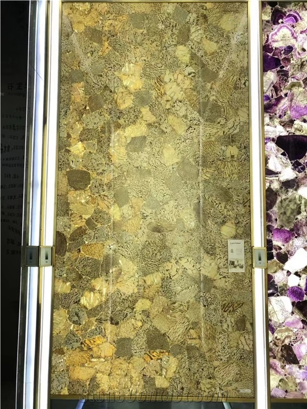 Yellow Fossil Gemstone Table Coffee Table Tops