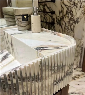 Fluted Integrated Calacatta Viola Bathroom Wash Sink