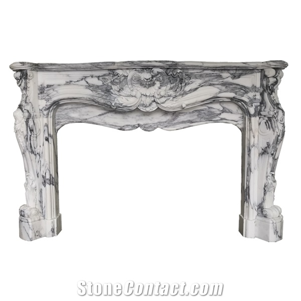 French Style Fireplace In Arabescato Marble