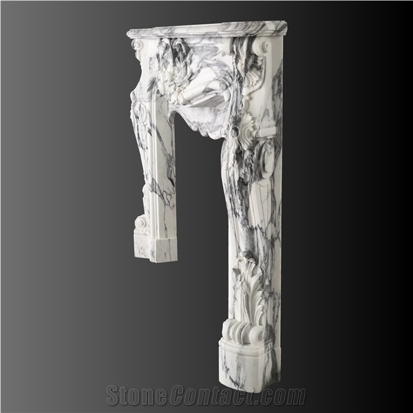 French Style Fireplace In Arabescato Marble