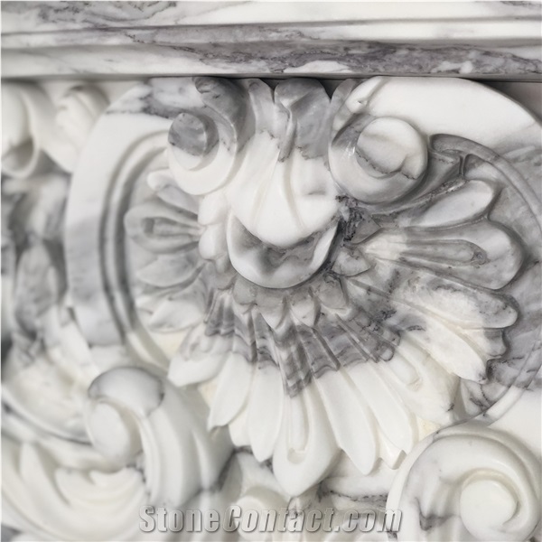 French Style Fireplace In Arabescato Marble