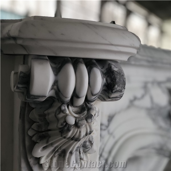 French Style Fireplace In Arabescato Marble