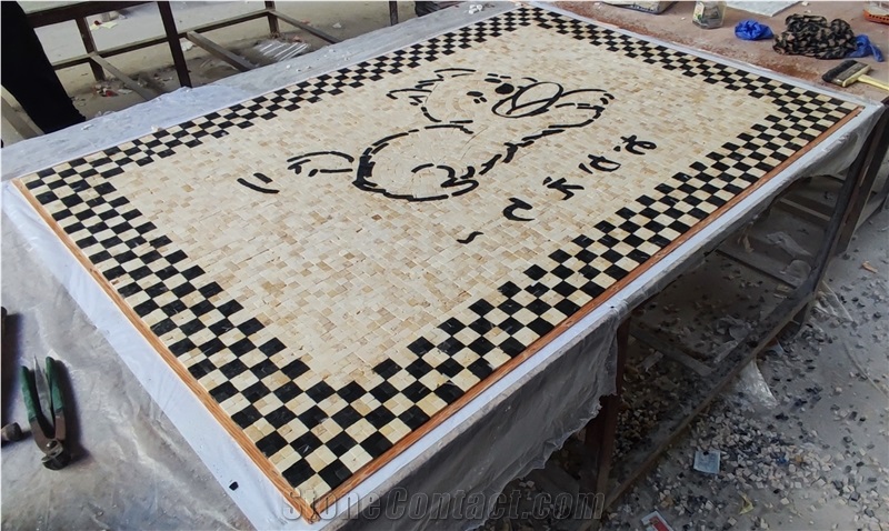 Bianco Carrara Marble & Black Marquina Marble Mosaic Medallion