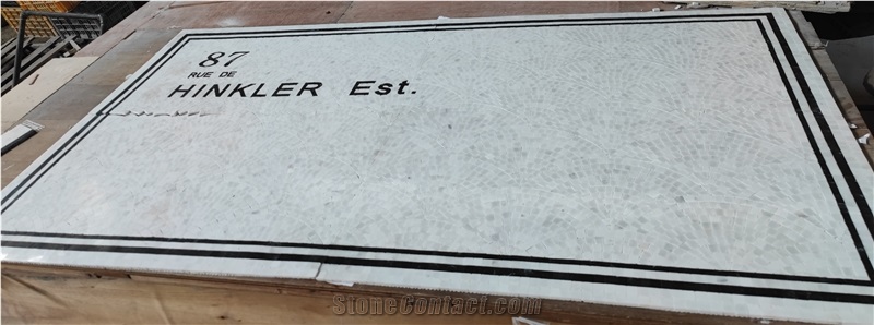 Bianco Carrara Marble & Black Marquina Marble Mosaic Medallion