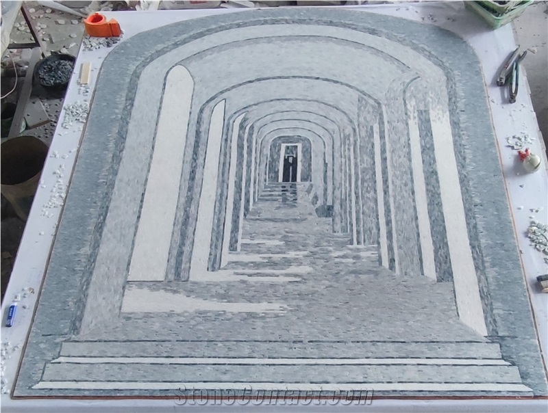 Bianco Carrara Marble & Black Marquina Marble Mosaic Medallion