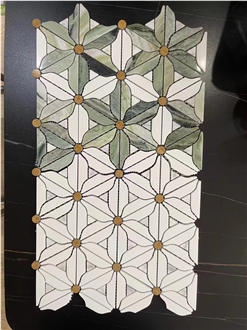 Customized Marble Water-Jet Mosaic Tiles With Metal Alloy
