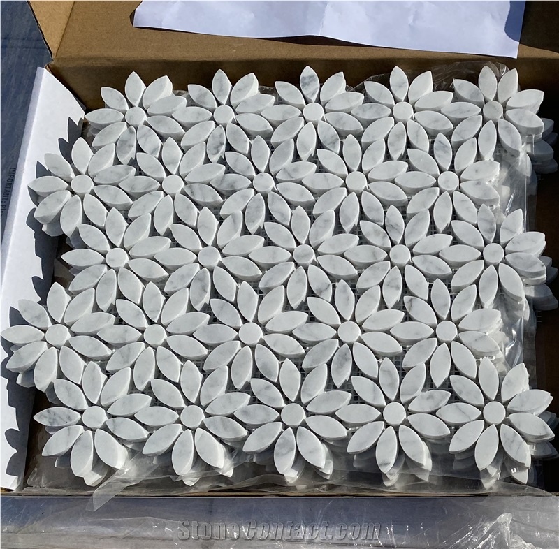 Popular Carrara White Marble Daisy Flower Mosaic Tiles