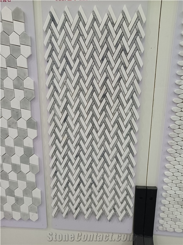 Popular Marble Herringbone Mosaic Tiles For Wall And Floor